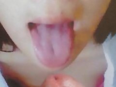 asian cutie with a tongue full of cum