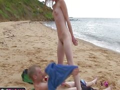 Skinny amateur girl fucked on the beach