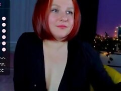 Busty Redhead MILF in a Corset Plays Solo