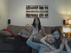 Two couples watch their live cam and start doing nasty thin