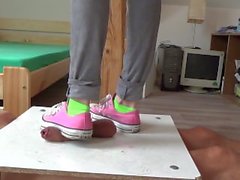 No mercy sneakers cockcrushing. Jump stomp trample full weight on cock ball