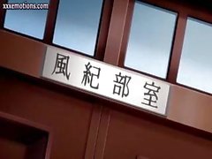 Pink-haired hentai chick sucks the dick of a hunky guy in the library