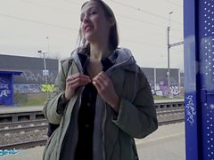Public Agent Train Station smoker gets her tits out to pay the fine