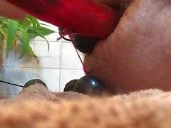 Sticking 6 huge anal beads up my huge gaping asshole