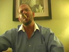 Hot muscle hunk smoking cigar and jacking