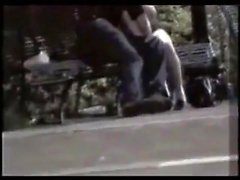 Amateur voyeur caught outdoor bench fingering