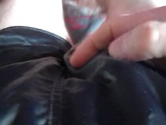 Wank and cum in my shiny black satin shorts.