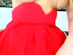 Blonde In The Red Dress Fingering Her Pussy
