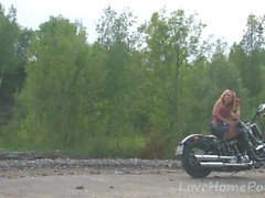 Naughty brunette loves her boyfriend's new ride