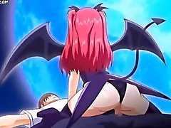 Redhead anime minx riding huge dick