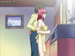 Hentai wife gets a toy in kitchen