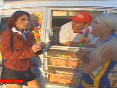icecream truck cheerleader and school girl share cock and cr