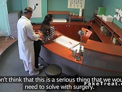Doctor fucks patient at reception in a fake hospital