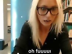 Sexy hot blonde gets caught masturbating in public library