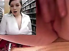 Girl masturbates and squirts in library