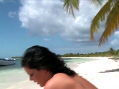 Dirty nymph Madison gets pounded on the beach