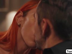 Busty redheaded Caucasian Tbabe Aspen Brooks bangs her man Dante
