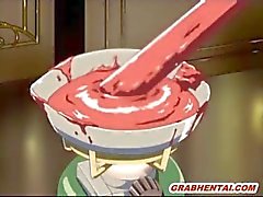 Chained hentai maid gets ass injection with an enema