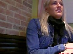 Blonde Czech babe takes money and fucked in the toilet