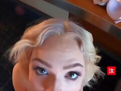 Lapdance and blowjob made by BIG boobs blonde