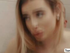 Big tits tranny Ivory Mayhem bareback anal in the bathroom