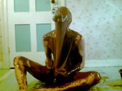 Nude Messy Chocolate SLime Play on Floor