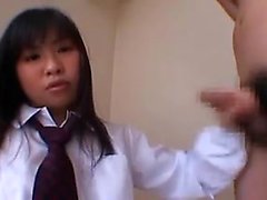 Beautiful Oriental schoolgirl puts her gifted hands to work