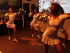 Hot cheerleaders in tiny white outfits entertain bar custom