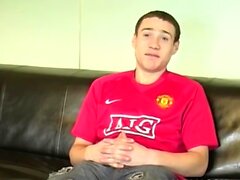 Handsome young Brit masturbates and cums after an interview