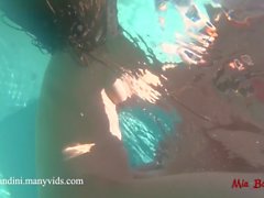 Underwater ass to mouth sex in the pool and anal creampie. Mia Bandini.