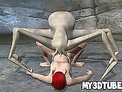 3D redhead babe gets fucked by an alien spider