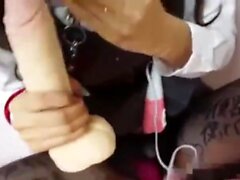 Fetish asian girl is toyed and pissed on by horny guys