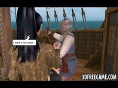 On the 3D pirate ship a hot 3D prisoner ho is sucking cock