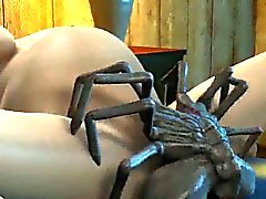 3D babe getting double teamed by alien spiders