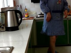 Pervert Chinese wife spanked in kitchen