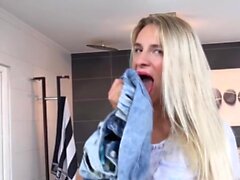 Piss soaked babe sucks drenched jeans