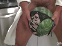 Horny Blonde Hawaiian Gizelle Blanco Catches Her Husband Fucking A Watermelon