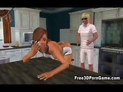 Sexy 3D cartoon housewife getting fucked in the kitchen