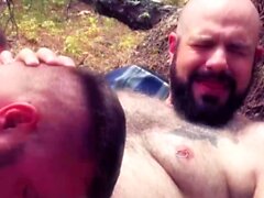 BEARFILMS Intense Outdoor 3some Bareback With Horny Bears