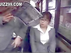 office lady seduced blowjob by geek on bus