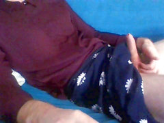 Crossdresser webcam joy wearing silk shirt and flower miniskirt