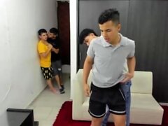 Four twinks enjoy gay group sex party