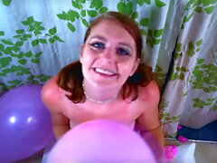 Redhead, balloon blowjob