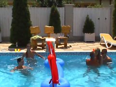 Amateur babes group fucked at pool sex party