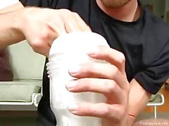 Guy Goes To Town On Fleshlight Eat His Cum