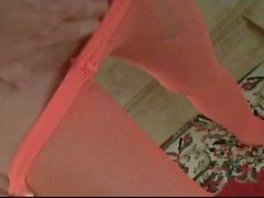 Orange pantyhose on hot chick sucking dick