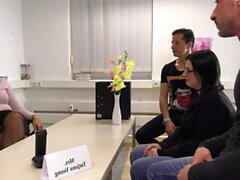 German female Teacher show Teen how to Suck in Threesome